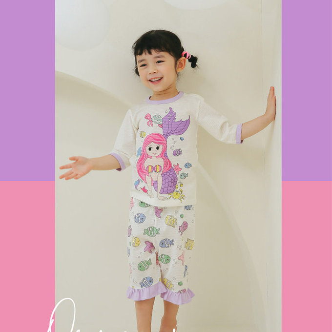 正韓 Puco 超優質嬰幼兒/兒童七分袖100% 有機純棉家居服/睡衣_美人魚_PC21-016