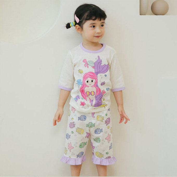 正韓 Puco 超優質嬰幼兒/兒童七分袖100% 有機純棉家居服/睡衣_美人魚_PC21-016