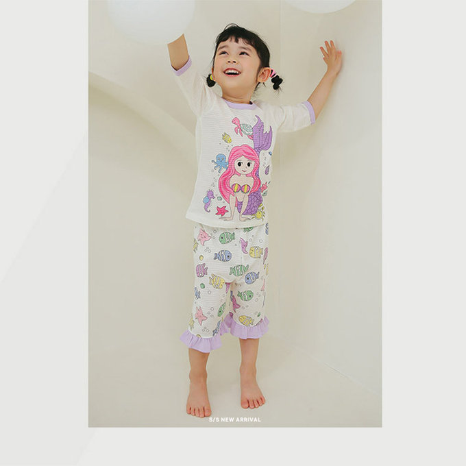 正韓 Puco 超優質嬰幼兒/兒童七分袖100% 有機純棉家居服/睡衣_美人魚_PC21-016