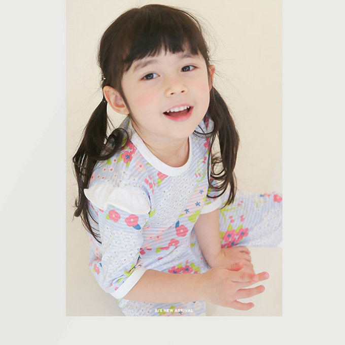 正韓 Puco 超優質嬰幼兒/兒童七分袖100% 有機純棉家居服/睡衣_百花盛開_PC21-017
