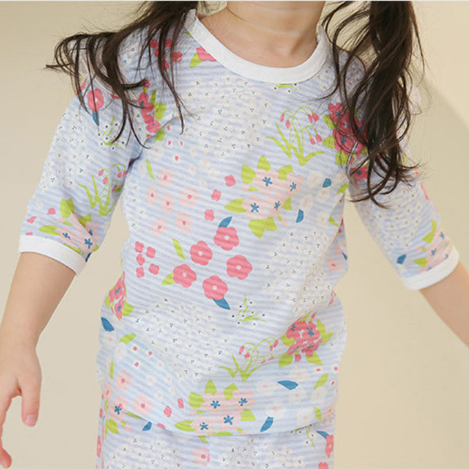 正韓 Puco 超優質嬰幼兒/兒童七分袖100% 有機純棉家居服/睡衣_百花盛開_PC21-017