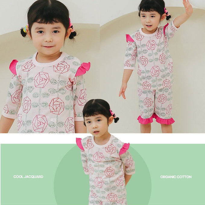 正韓 Puco 超優質嬰幼兒/兒童七分袖100% 有機純棉家居服/睡衣_玫瑰花園_PC21-018