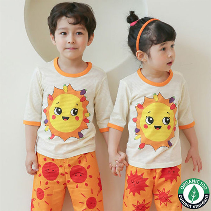 正韓 Puco 超優質嬰幼兒/兒童七分袖100% 有機純棉家居服/睡衣_陽光燦爛_PC21-019