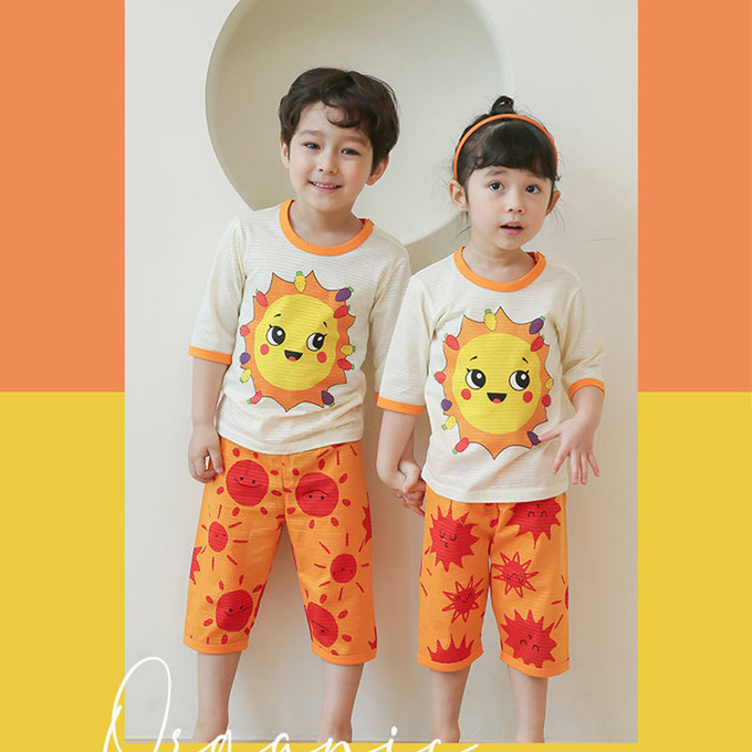 正韓 Puco 超優質嬰幼兒/兒童七分袖100% 有機純棉家居服/睡衣_陽光燦爛_PC21-019