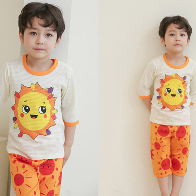 正韓 Puco 超優質嬰幼兒/兒童七分袖100% 有機純棉家居服/睡衣_陽光燦爛_PC21-019