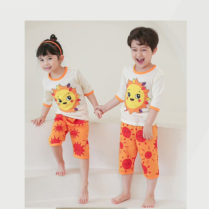 正韓 Puco 超優質嬰幼兒/兒童七分袖100% 有機純棉家居服/睡衣_陽光燦爛_PC21-019