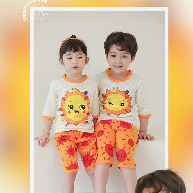 正韓 Puco 超優質嬰幼兒/兒童七分袖100% 有機純棉家居服/睡衣_陽光燦爛_PC21-019