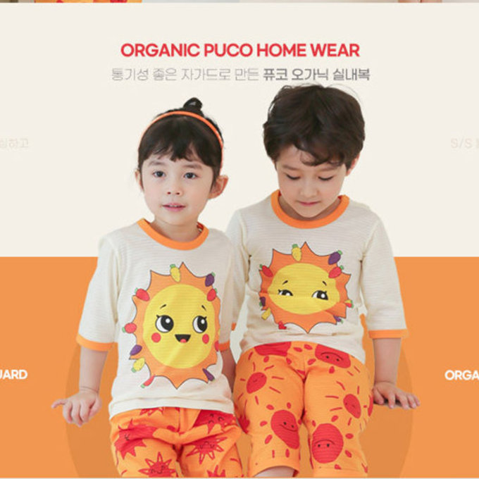 正韓 Puco 超優質嬰幼兒/兒童七分袖100% 有機純棉家居服/睡衣_陽光燦爛_PC21-019