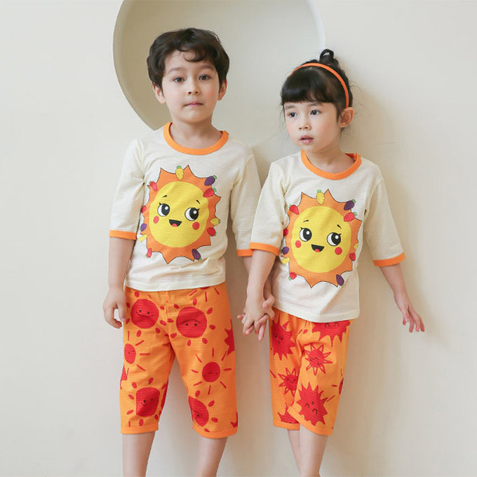 正韓 Puco 超優質嬰幼兒/兒童七分袖100% 有機純棉家居服/睡衣_陽光燦爛_PC21-019