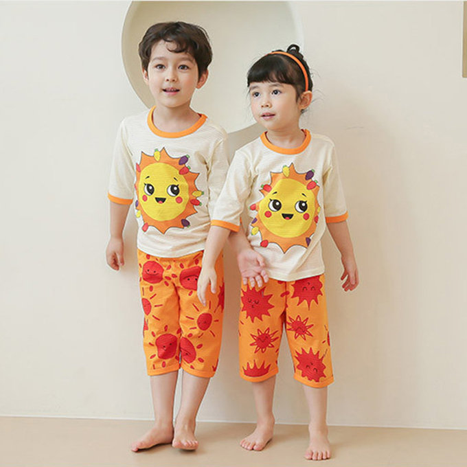 正韓 Puco 超優質嬰幼兒/兒童七分袖100% 有機純棉家居服/睡衣_陽光燦爛_PC21-019