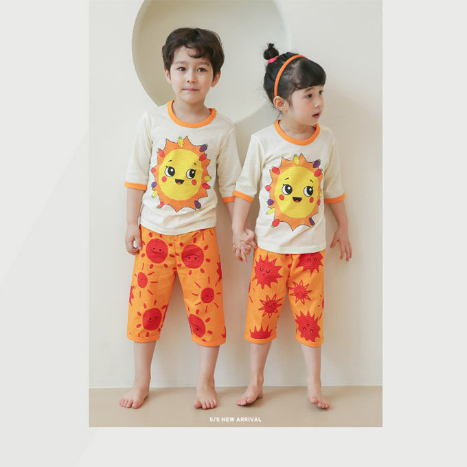 正韓 Puco 超優質嬰幼兒/兒童七分袖100% 有機純棉家居服/睡衣_陽光燦爛_PC21-019
