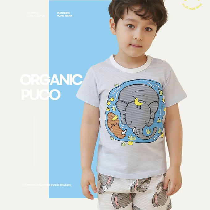 正韓 Puco 超優質嬰幼兒/兒童短袖100% 有機棉家居服/睡衣_大象消暑_PCS21-001