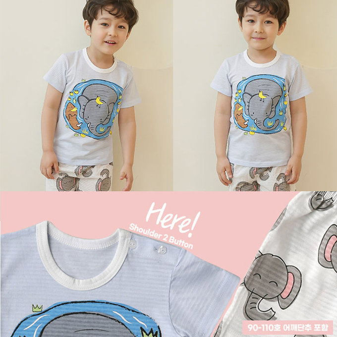 正韓 Puco 超優質嬰幼兒/兒童短袖100% 有機棉家居服/睡衣_大象消暑_PCS21-001