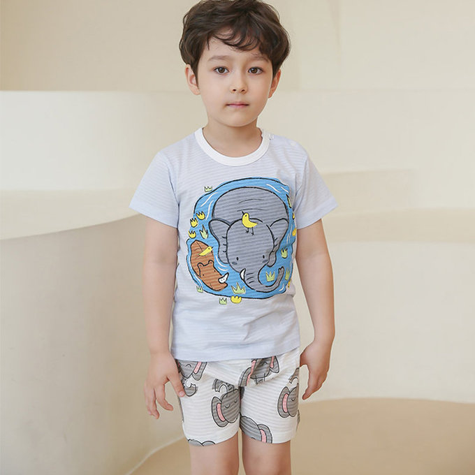 正韓 Puco 超優質嬰幼兒/兒童短袖100% 有機棉家居服/睡衣_大象消暑_PCS21-001