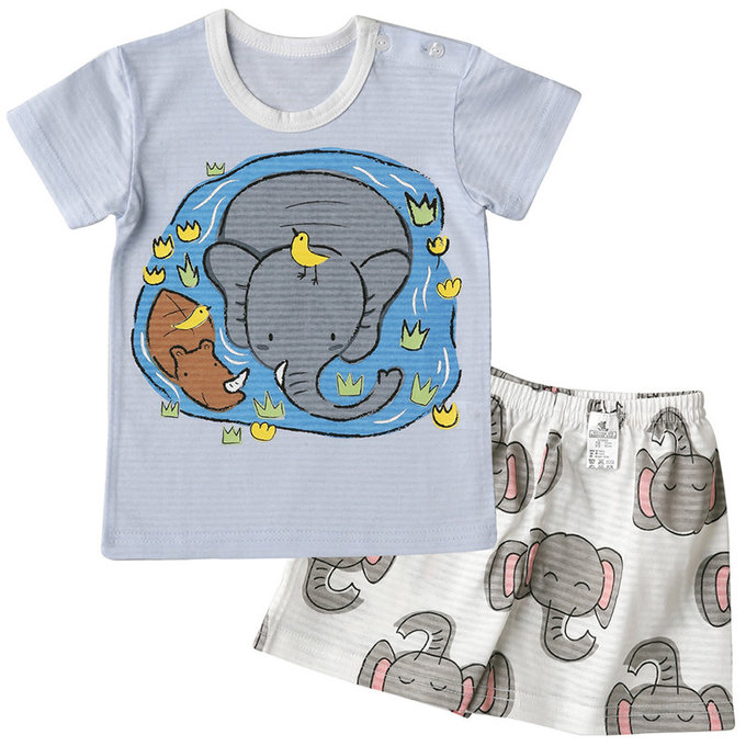 正韓 Puco 超優質嬰幼兒/兒童短袖100% 有機棉家居服/睡衣_大象消暑_PCS21-001