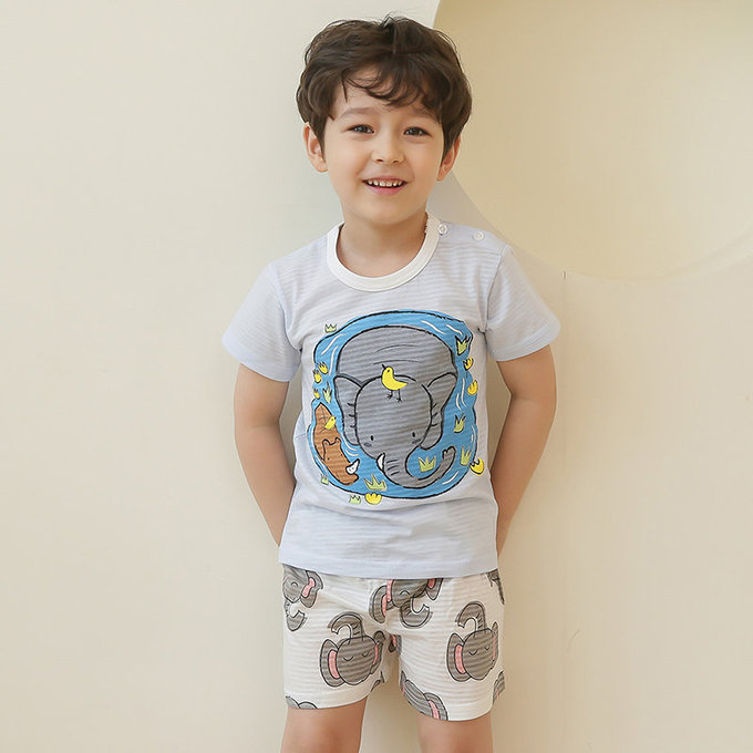 正韓 Puco 超優質嬰幼兒/兒童短袖100% 有機棉家居服/睡衣_大象消暑_PCS21-001