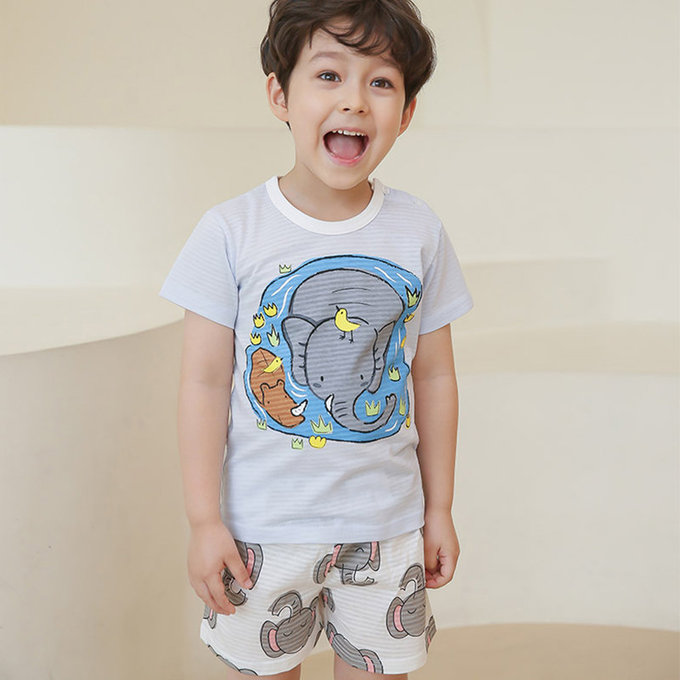 正韓 Puco 超優質嬰幼兒/兒童短袖100% 有機棉家居服/睡衣_大象消暑_PCS21-001