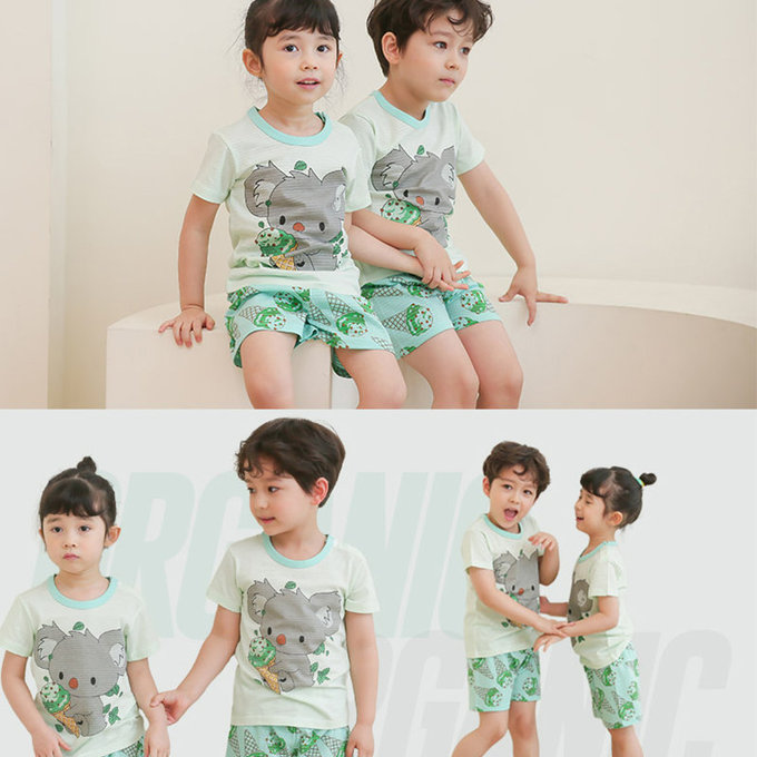 正韓 Puco 超優質嬰幼兒/兒童短袖100% 有機棉家居服/睡衣_無尾熊吃冰淇淋_PCS21-002