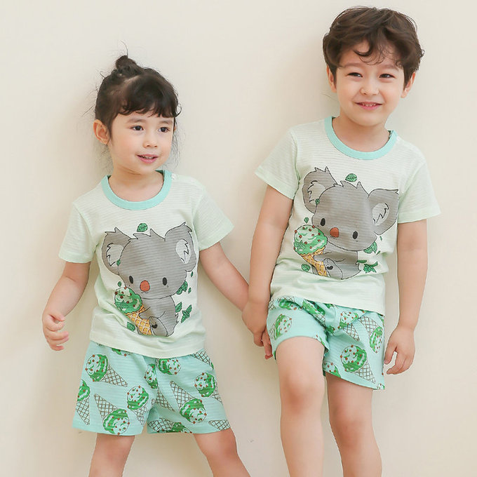 正韓 Puco 超優質嬰幼兒/兒童短袖100% 有機棉家居服/睡衣_無尾熊吃冰淇淋_PCS21-002