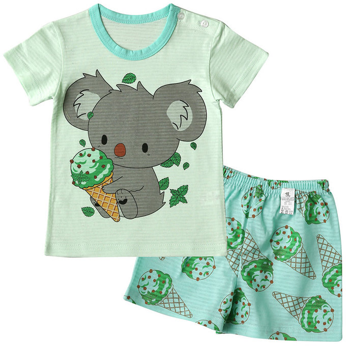 正韓 Puco 超優質嬰幼兒/兒童短袖100% 有機棉家居服/睡衣_無尾熊吃冰淇淋_PCS21-002