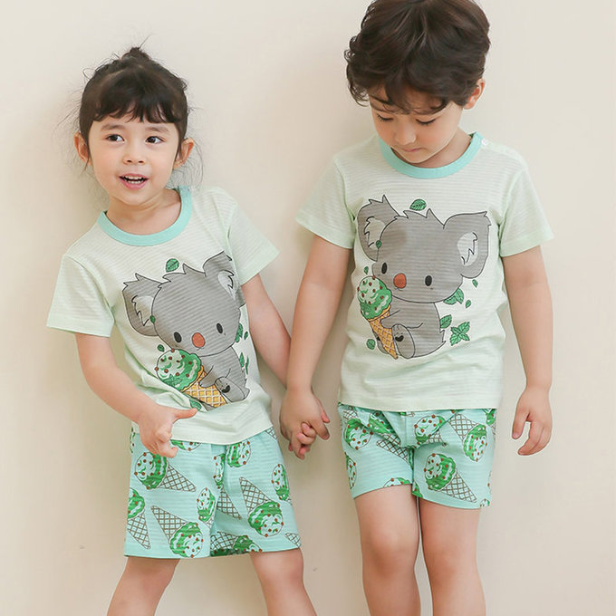 正韓 Puco 超優質嬰幼兒/兒童短袖100% 有機棉家居服/睡衣_無尾熊吃冰淇淋_PCS21-002