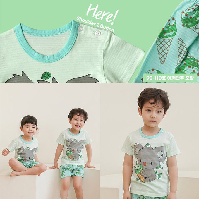 正韓 Puco 超優質嬰幼兒/兒童短袖100% 有機棉家居服/睡衣_無尾熊吃冰淇淋_PCS21-002