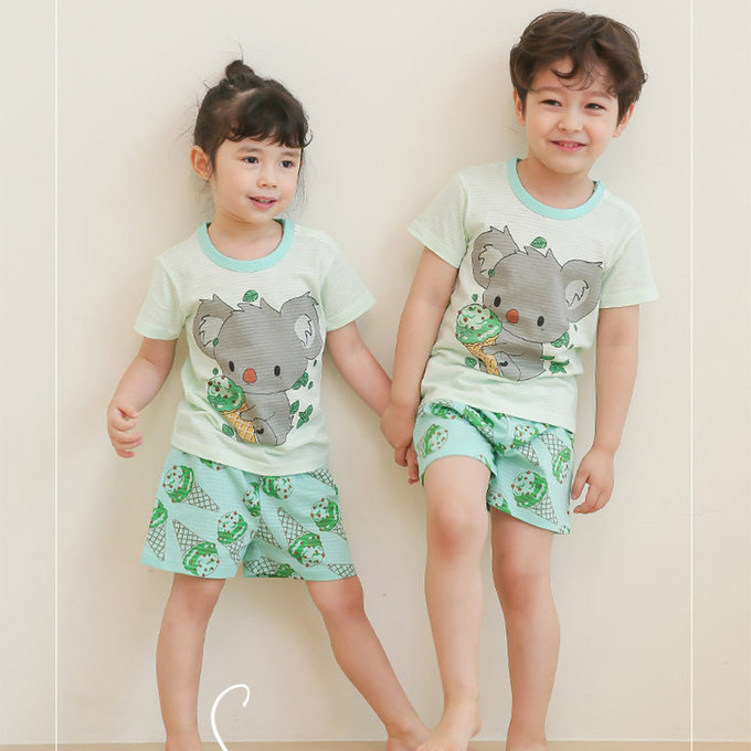 正韓 Puco 超優質嬰幼兒/兒童短袖100% 有機棉家居服/睡衣_無尾熊吃冰淇淋_PCS21-002