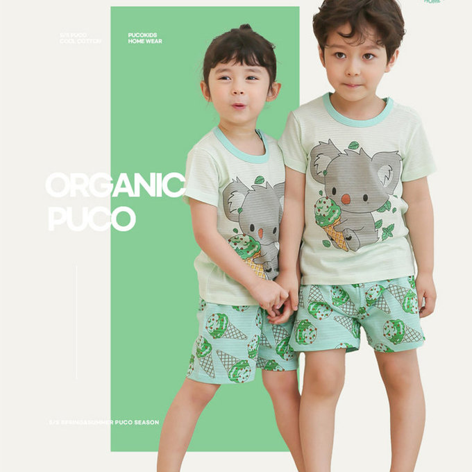 正韓 Puco 超優質嬰幼兒/兒童短袖100% 有機棉家居服/睡衣_無尾熊吃冰淇淋_PCS21-002