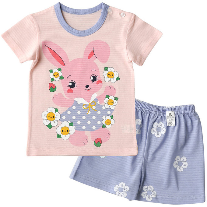 正韓 Puco 超優質嬰幼兒/兒童短袖100% 有機棉家居服/睡衣_兔子花花_PCS21-004
