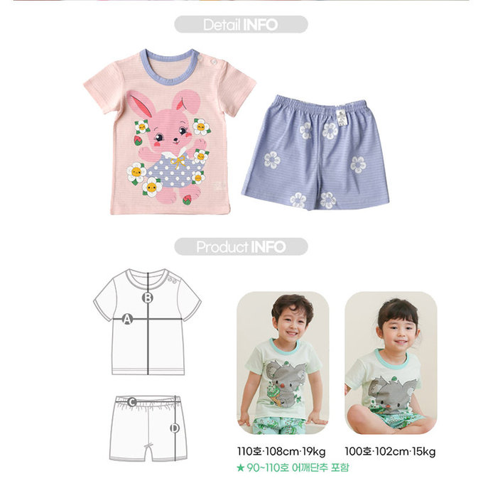 正韓 Puco 超優質嬰幼兒/兒童短袖100% 有機棉家居服/睡衣_兔子花花_PCS21-004