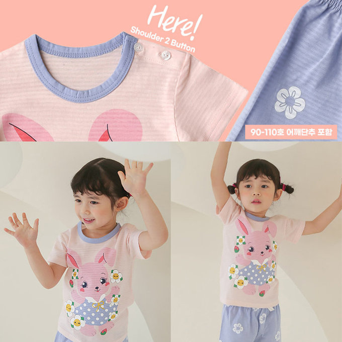 正韓 Puco 超優質嬰幼兒/兒童短袖100% 有機棉家居服/睡衣_兔子花花_PCS21-004