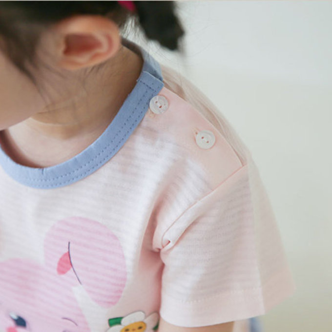 正韓 Puco 超優質嬰幼兒/兒童短袖100% 有機棉家居服/睡衣_兔子花花_PCS21-004