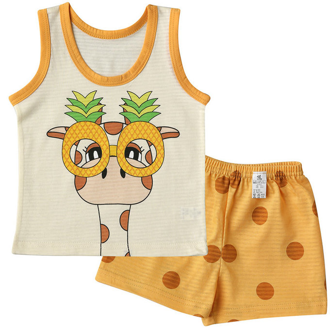 正韓 Puco 超優質嬰幼兒/兒童無袖100% 有機棉家居服/睡衣_我愛長頸鹿_PCS21-005