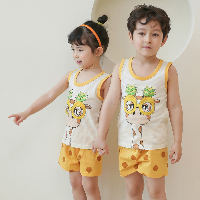 正韓 Puco 超優質嬰幼兒/兒童無袖100% 有機棉家居服/睡衣_我愛長頸鹿_PCS21-005