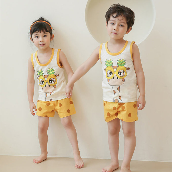 正韓 Puco 超優質嬰幼兒/兒童無袖100% 有機棉家居服/睡衣_我愛長頸鹿_PCS21-005