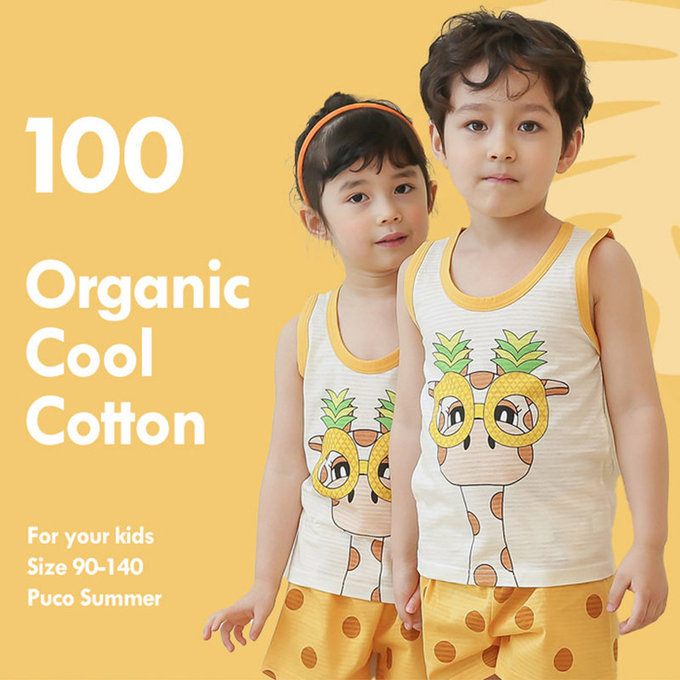 正韓 Puco 超優質嬰幼兒/兒童無袖100% 有機棉家居服/睡衣_我愛長頸鹿_PCS21-005