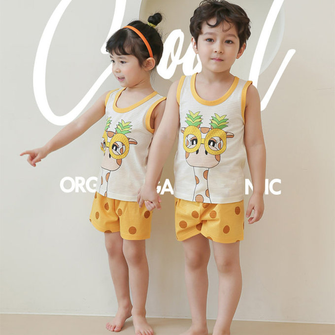 正韓 Puco 超優質嬰幼兒/兒童無袖100% 有機棉家居服/睡衣_我愛長頸鹿_PCS21-005