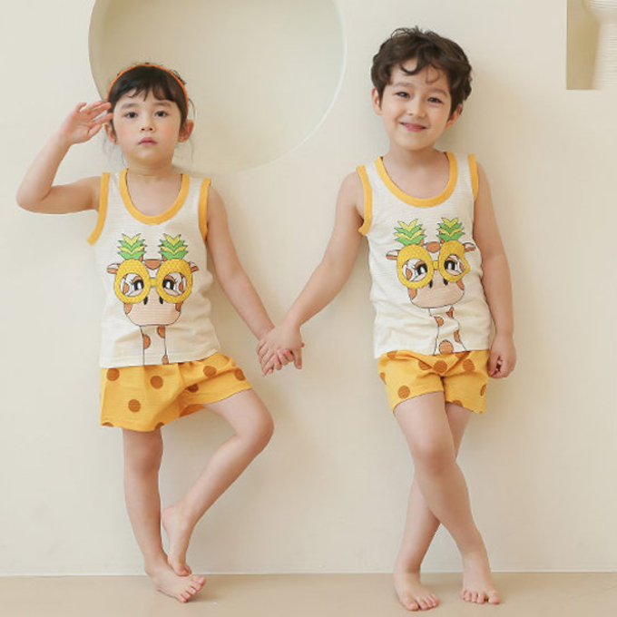 正韓 Puco 超優質嬰幼兒/兒童無袖100% 有機棉家居服/睡衣_我愛長頸鹿_PCS21-005