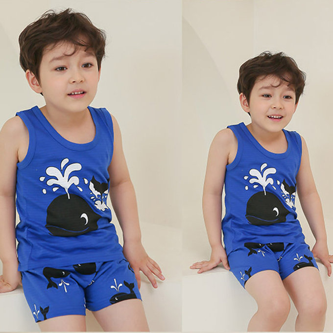 正韓 Puco 超優質嬰幼兒/兒童無袖100% 有機棉家居服/睡衣_鯨魚噴水_PCS21-006