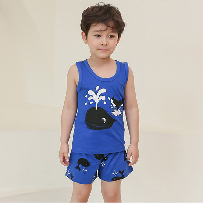 正韓 Puco 超優質嬰幼兒/兒童無袖100% 有機棉家居服/睡衣_鯨魚噴水_PCS21-006