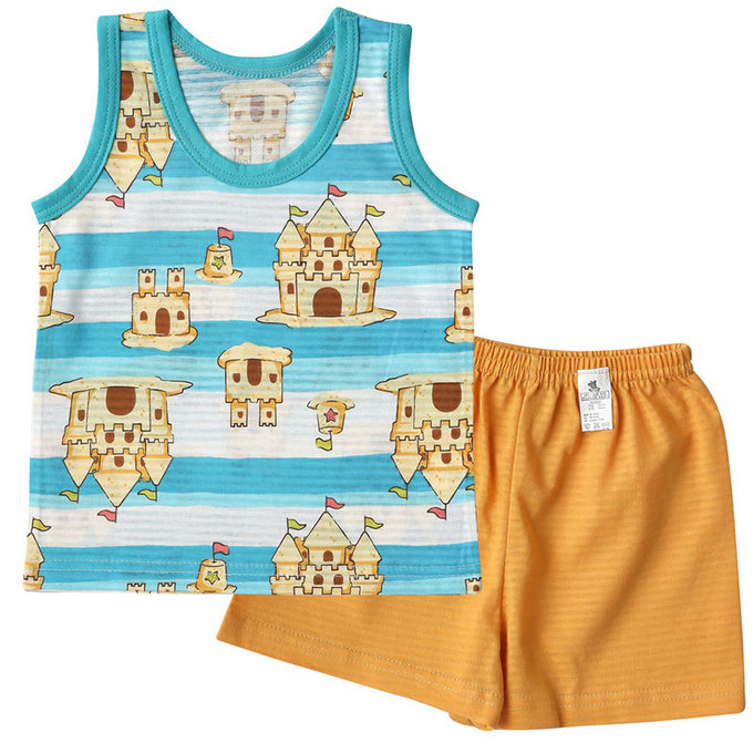 正韓 Puco 超優質嬰幼兒/兒童無袖100% 有機棉家居服/睡衣_沙灘城堡_PCS21-007