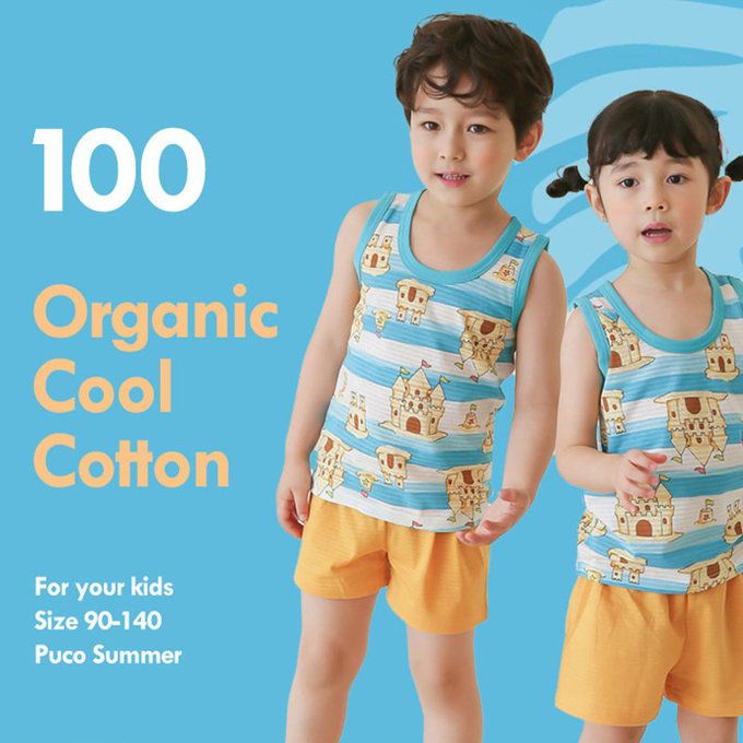正韓 Puco 超優質嬰幼兒/兒童無袖100% 有機棉家居服/睡衣_沙灘城堡_PCS21-007