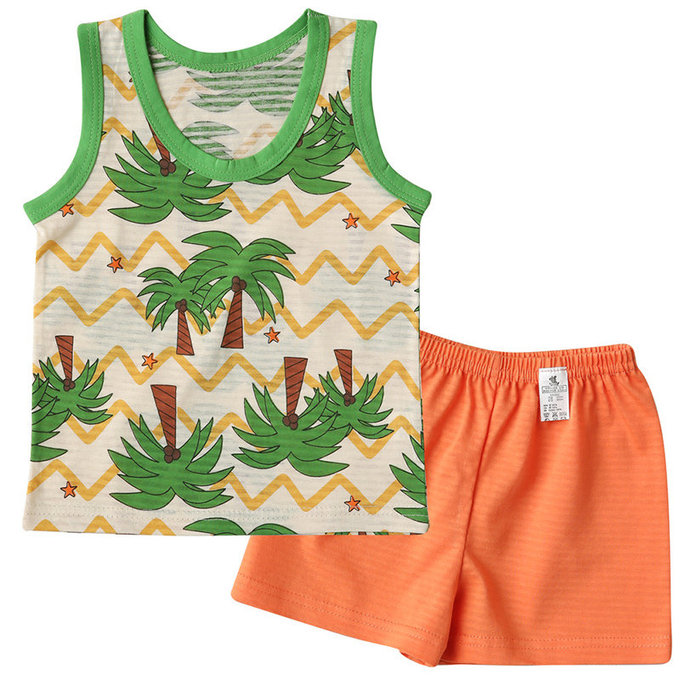 正韓 Puco 超優質嬰幼兒/兒童無袖100% 有機棉家居服/睡衣_度假椰子林_PCS21-008