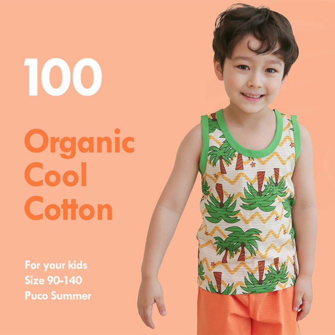 正韓 Puco 超優質嬰幼兒/兒童無袖100% 有機棉家居服/睡衣_度假椰子林_PCS21-008
