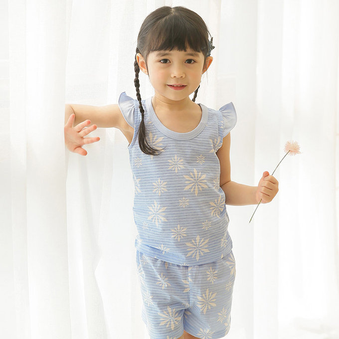 正韓 Puco 超優質嬰幼兒/兒童無袖100% 有機棉家居服/睡衣_粉藍冰晶_PCS21-009