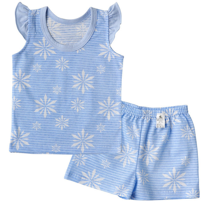 正韓 Puco 超優質嬰幼兒/兒童無袖100% 有機棉家居服/睡衣_粉藍冰晶_PCS21-009