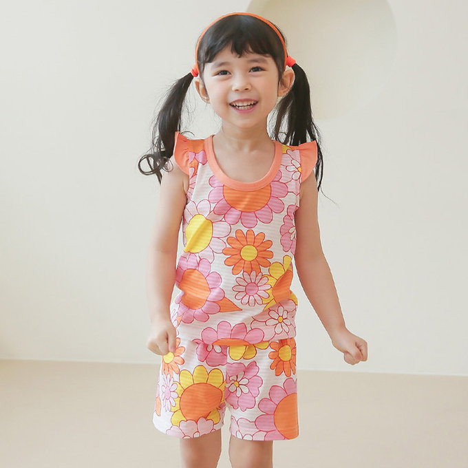 正韓 Puco 超優質嬰幼兒/兒童無袖100% 有機棉家居服/睡衣_花花世界_PCS21-010