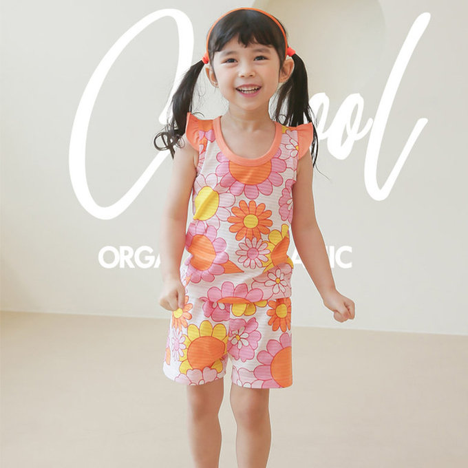 正韓 Puco 超優質嬰幼兒/兒童無袖100% 有機棉家居服/睡衣_花花世界_PCS21-010
