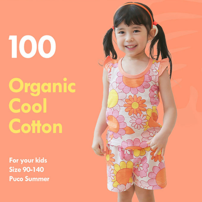 正韓 Puco 超優質嬰幼兒/兒童無袖100% 有機棉家居服/睡衣_花花世界_PCS21-010