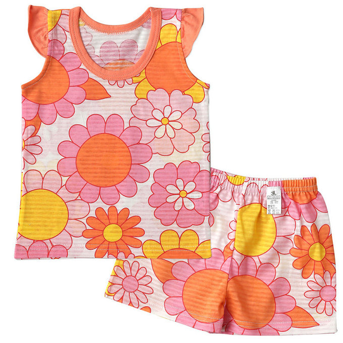 正韓 Puco 超優質嬰幼兒/兒童無袖100% 有機棉家居服/睡衣_花花世界_PCS21-010